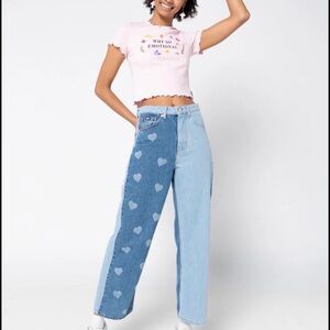 Minga Heart Pattern Denim Jeans
